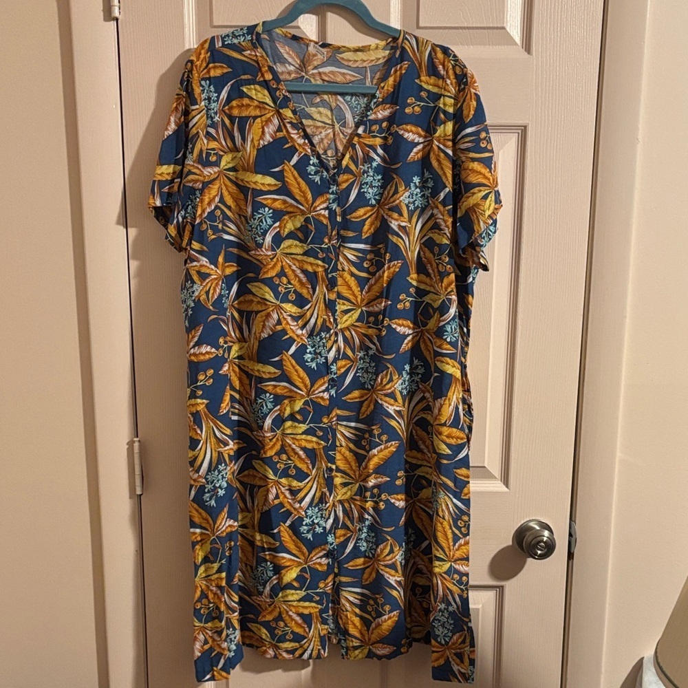 Tropical Blue and Yellow Midi Dress